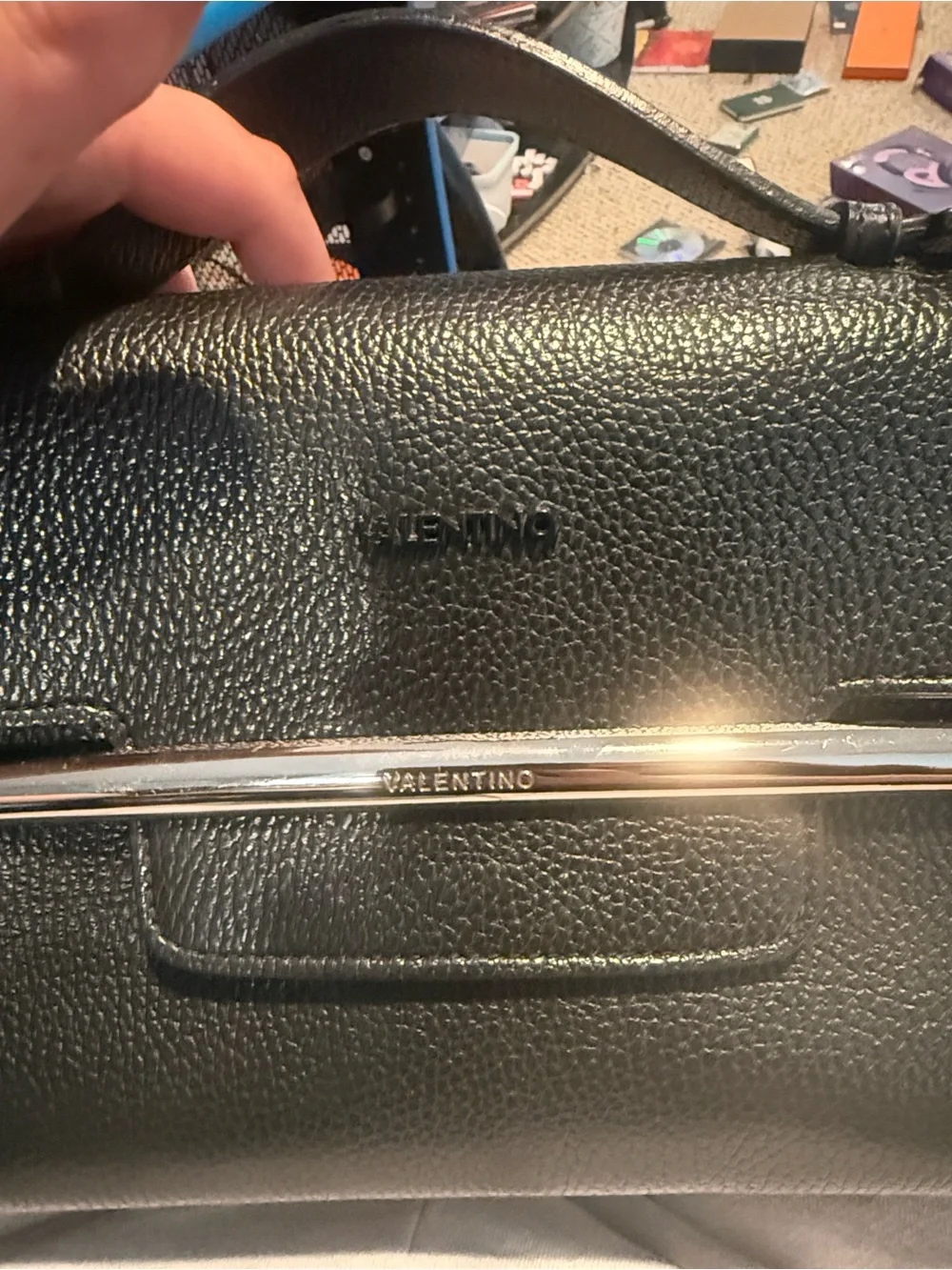 Mario Valentino Black Leather Top-Handle Crossbody Bag